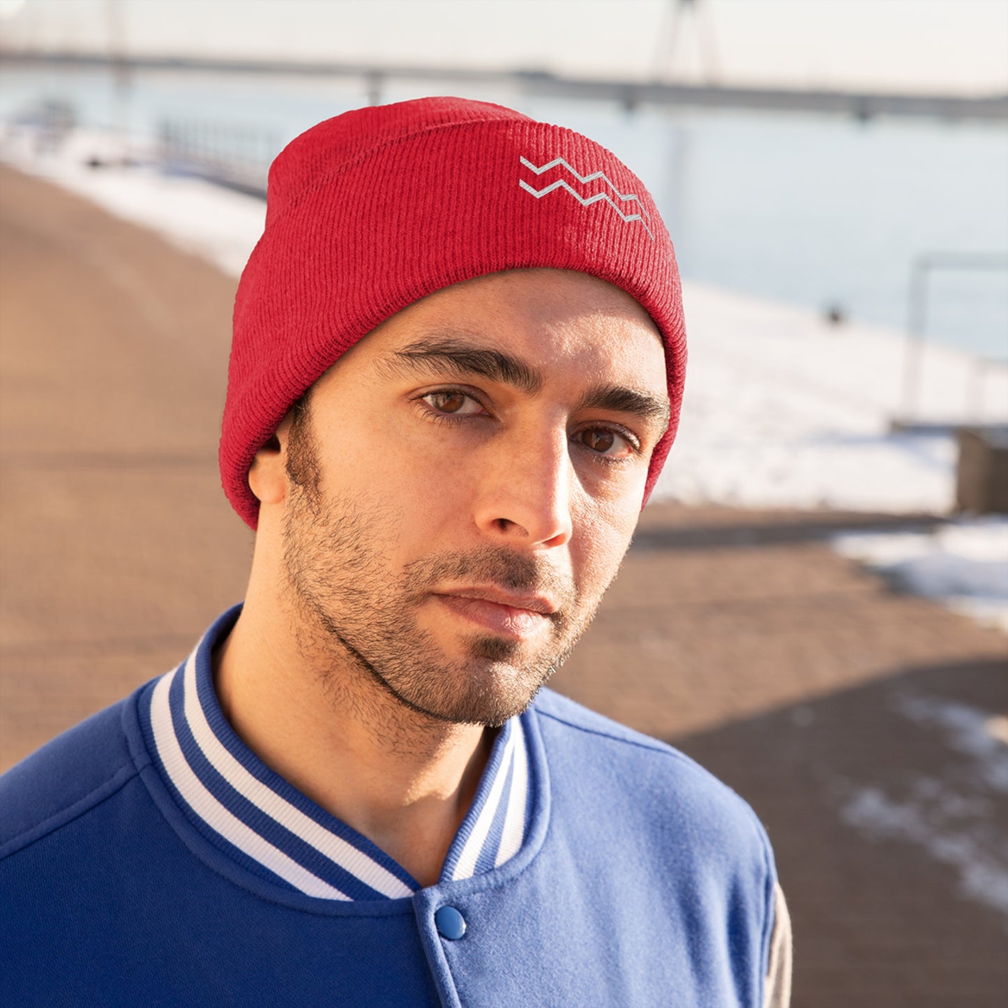 White Ripple Knit Beanie