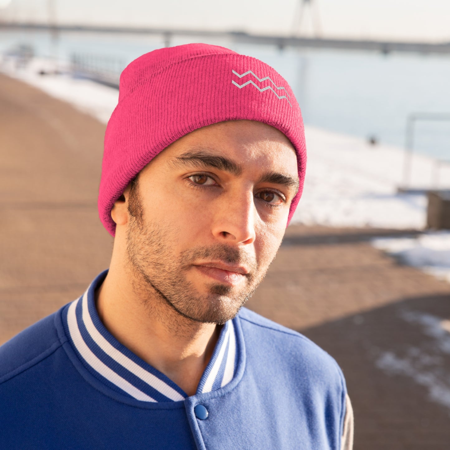 White Ripple Knit Beanie