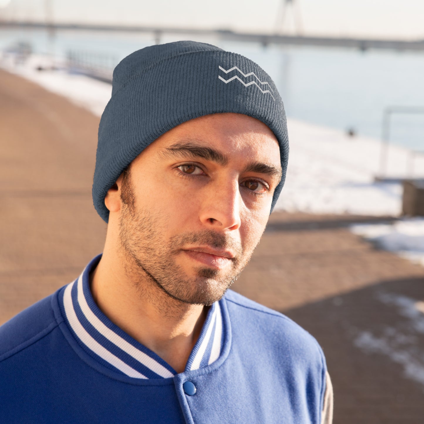 White Ripple Knit Beanie